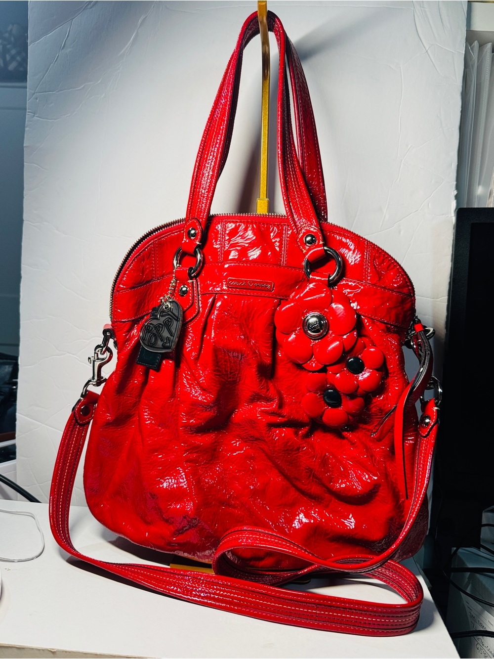 Coach Red Patent Leather Floral Shoulder Bag Poppy limited edition 2010
